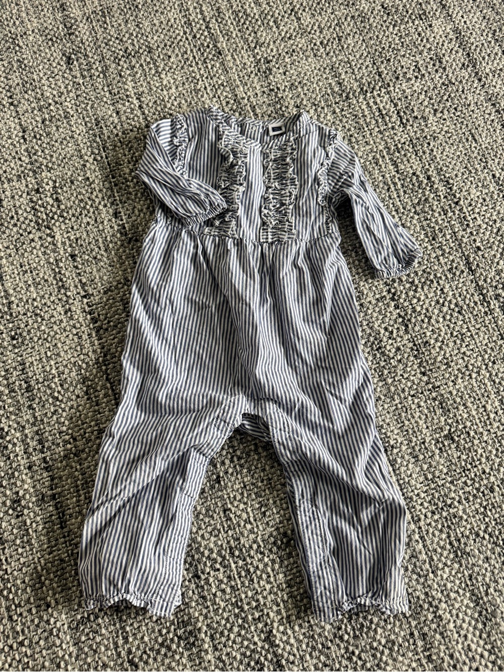 Janie and Jack Seersucker Navy & White Striped Ruffle Romper